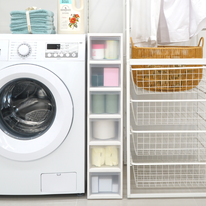 코멧 모던한 틈새 서랍장 6단, 화이트(몸체) + 반투명(서랍), 6개