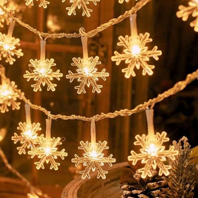 摩達客 浪漫氣氛20燈LED造形聖誕燈串 暖白光透明線 USB充電 八段功能控制 YS-XSLED020002, 暖白雪花款 暖白色, 1條