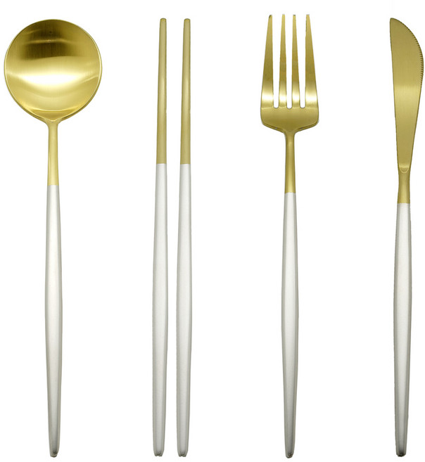 테이블아트 국산 아벨라 디너 커트러리 4종 세트, 무광투톤, 스푼 + 젓가락 + 포크 + 나이프