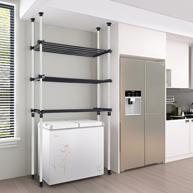 가화홈시스 폭조절 대용량 3단 4폴선반행거 3LB4030, 아이보리 + 검정