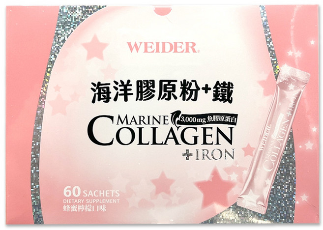 WEIDER 威德 海洋膠原粉 + 鐵 蜂蜜檸檬口味, 60包, 4.5g, 1盒