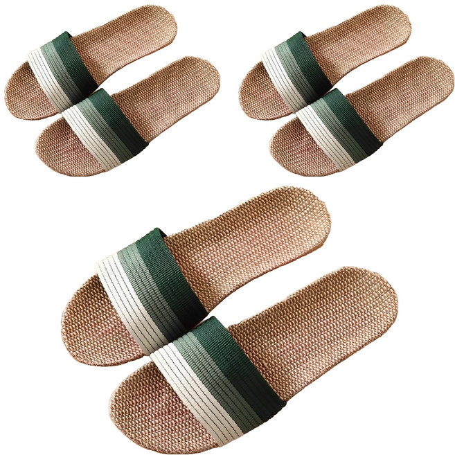 더자카 심플 린넨 삼색 거실화, 다크그린, 3개