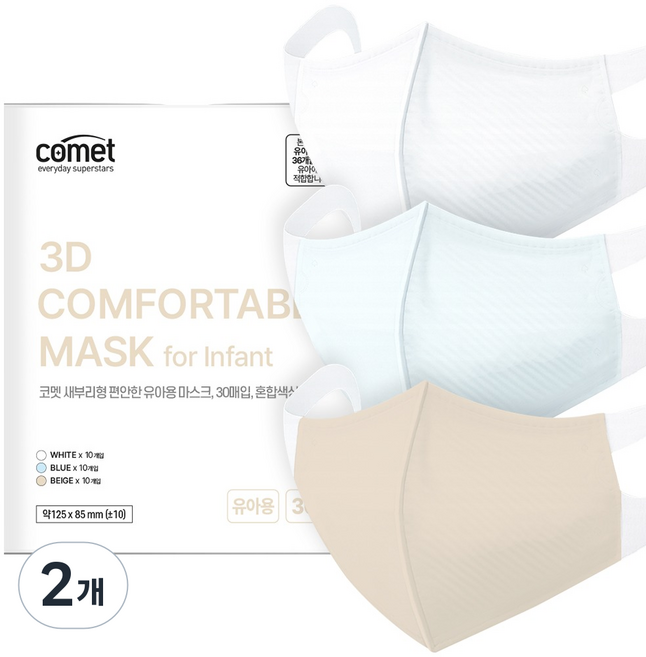 코멧 국내생산 새부리형 숨쉬기 편한 마스크 유아용 초소형, 혼합색상, 2개, 30개입
