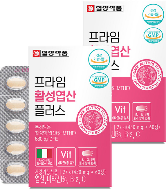 일양약품 프라임 활성 엽산 플러스 27g, 60정, 2개