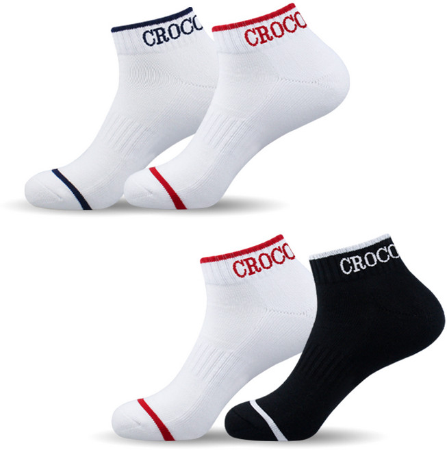 크로커다일 여성용 스포츠 쿠션 피트 단목 양말 CD210, 레드 + 네이비 + 레드 + 블랙, 4개