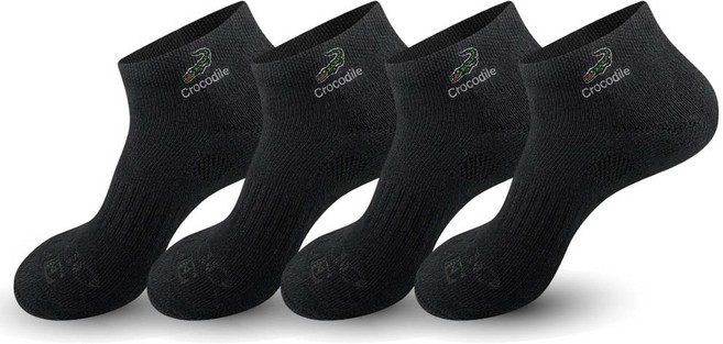 크로커다일 여성용 스포츠 자수 쿠션 루키 스니커즈 양말, BLACK, 4개