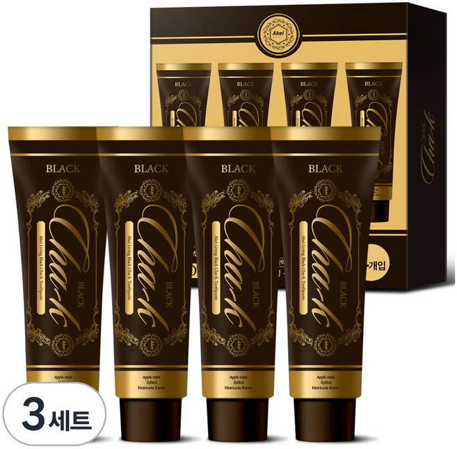 아케이 리빙 블랙 차크치약 4개입, 3세트, 400g