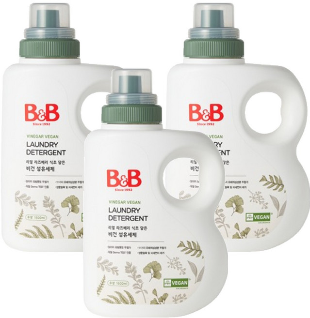 비앤비 비건 섬유 유아 세제, 1.5L, 3개