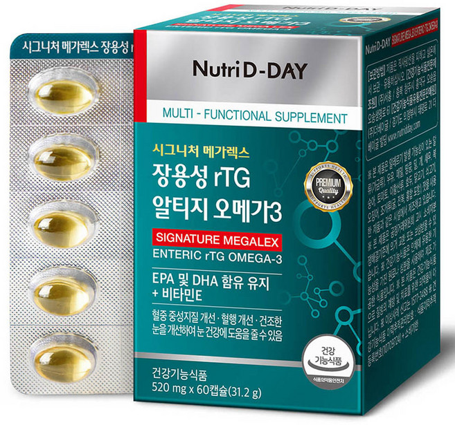 Nutri D-DAY rTG Omega-3 魚油腸溶性膠囊, 60顆, 1盒