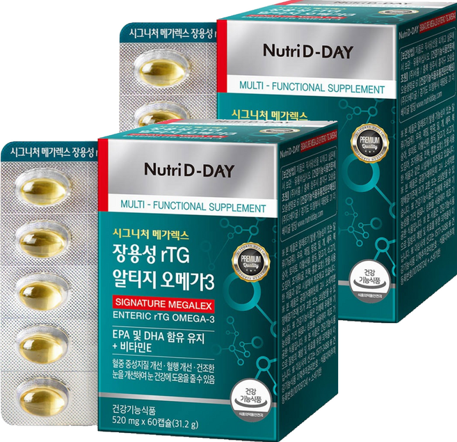 뉴트리디데이 장용성 rTG 알티지 오메가3 메가렉스, 60정, 2개