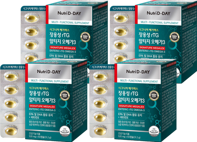 Nutri D-DAY rTG Omega-3 魚油腸溶性膠囊, 60顆, 4盒