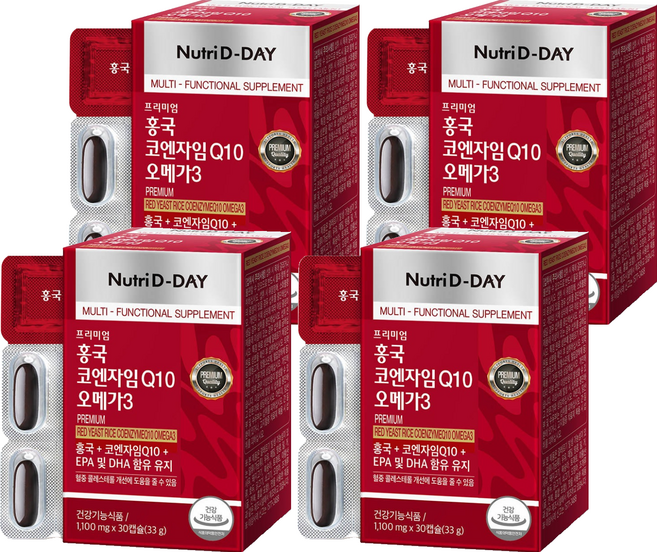 Nutri D-DAY 紅麴輔酶Q10 Omega-3膠囊, 30顆, 1100mg, 4組