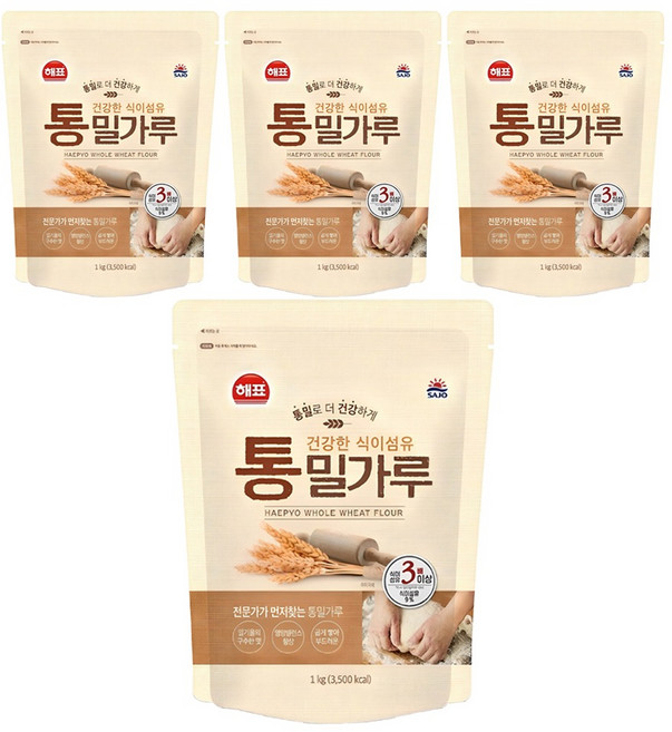 해표 통밀가루, 1kg, 4개