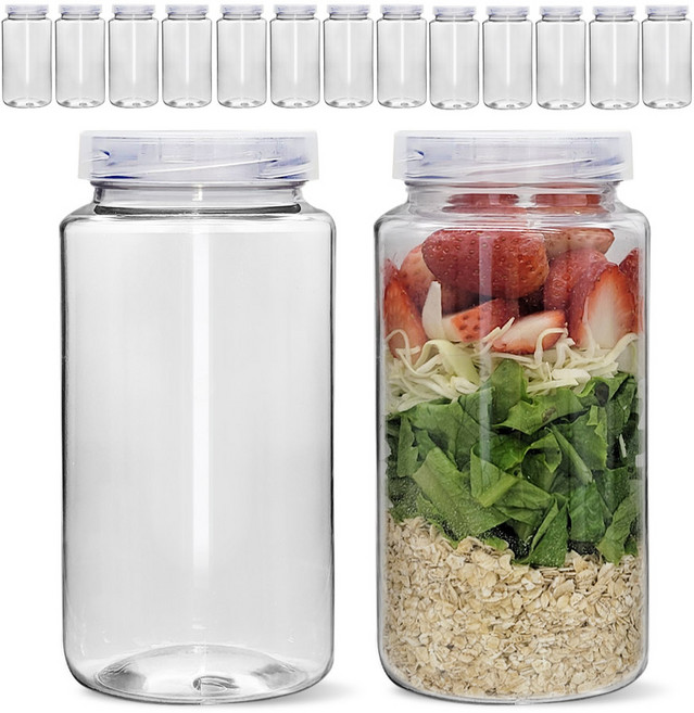 미르코리아 크린 밀프랩 페트병 용기 800ml, 15세트, 용기 15p + 투명 리브캡 15p