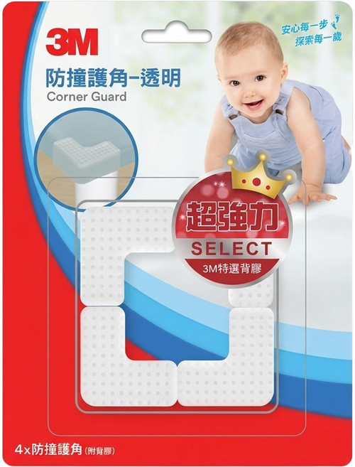 3M 防撞護角 附背膠, 透明, 1組