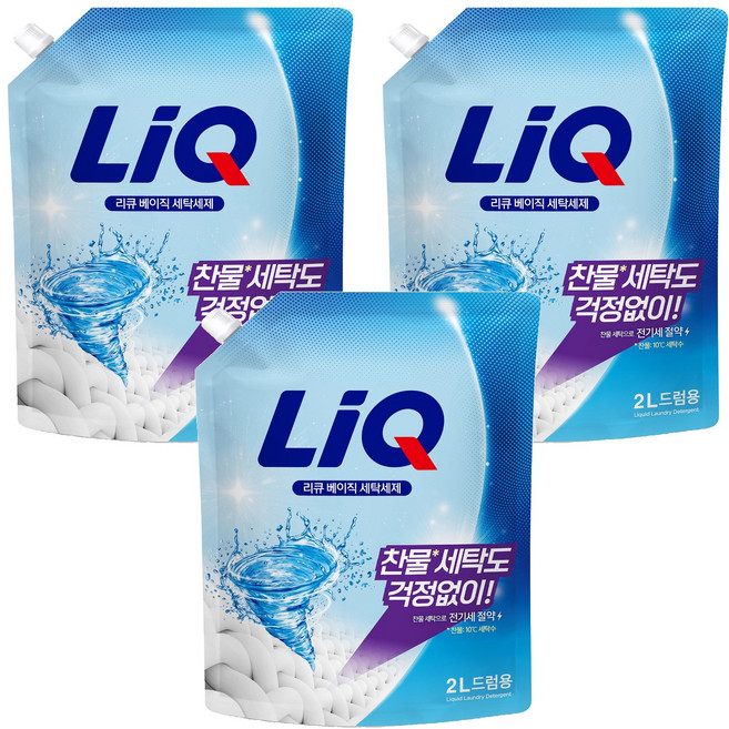 리큐 베이직 드럼용 액상세제 리필, 2L, 3개