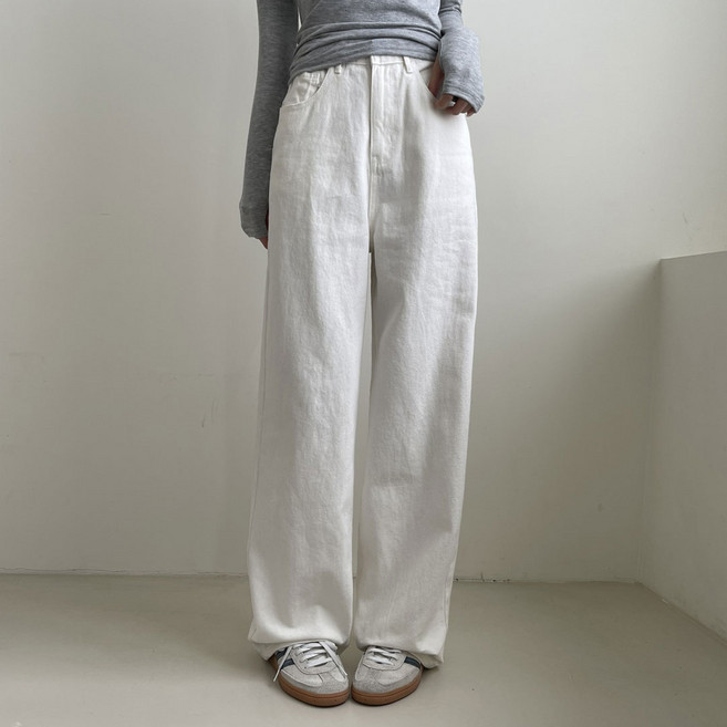 플랜데이 여성용 숏/미디움/롱 하이웨스트 스판 와이드핏 코튼 팬츠