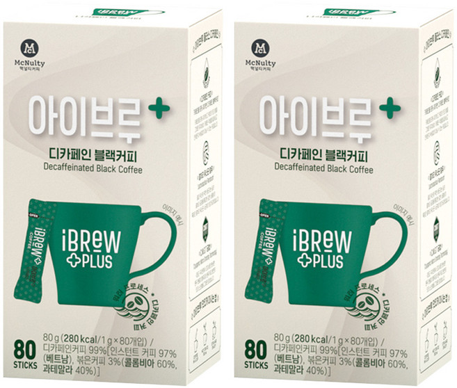 아이브루 플러스 디카페인 블랙커피, 1g, 80개입, 2개