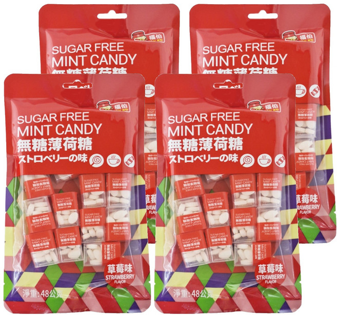 福伯 無糖薄荷糖 草莓味, 48g, 4袋