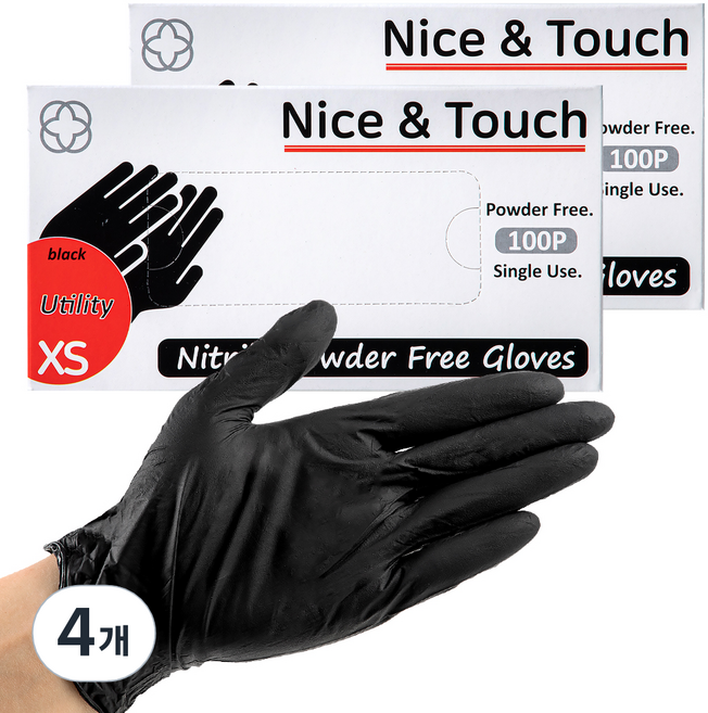 나이스앤터치 식품용 니트릴장갑 100p, 블랙, 미니(XS), 4개