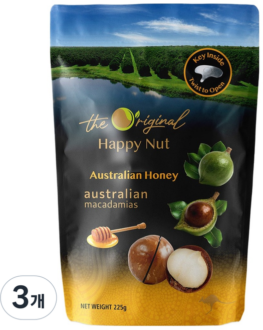 디오리지널 해피넛 허니 마카다미아, 225g, 3개