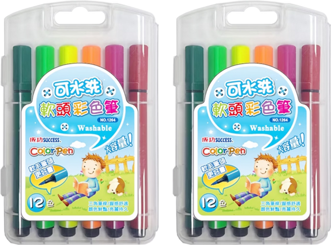 SUCCESS 成功 可水洗軟頭彩色筆 12色, 2組