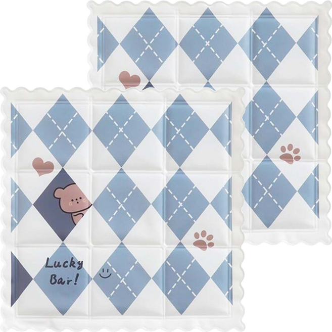 降溫透氣凝膠冰涼感坐墊 2入 摺疊收納 攜帶方便 TPR環保材質, 霧藍小熊