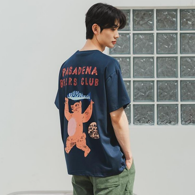 ALVINCLO Bears Club 寬鬆版短袖T恤 AST4574, 深海軍藍