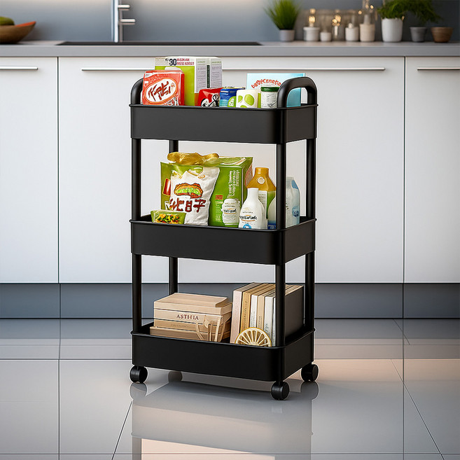 리네프 이동식 트롤리, 블랙, 3단