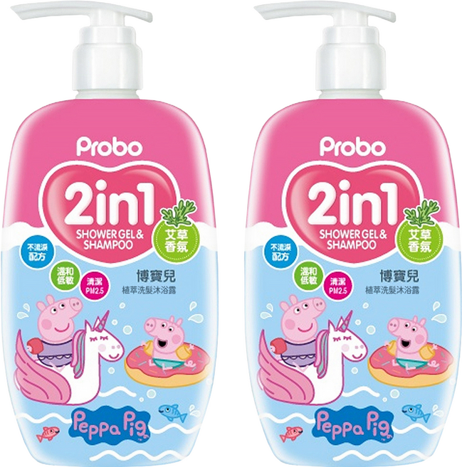 Probo 博寶兒 植萃洗髮沐浴露 2合1 艾草香氛 溫和低敏配方, 500ml, 2瓶