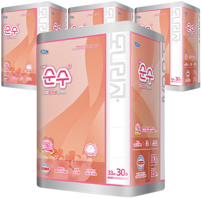 모나리자 천연펄프 3겹 더순수 피치블로썸 고급롤화장지, 33m, 30롤, 4개