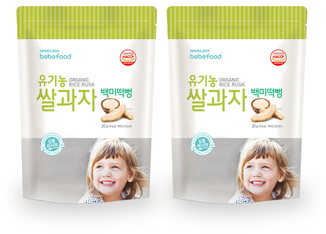 베베푸드 유기농 쌀과자 떡뻥, 백미, 20g, 2개