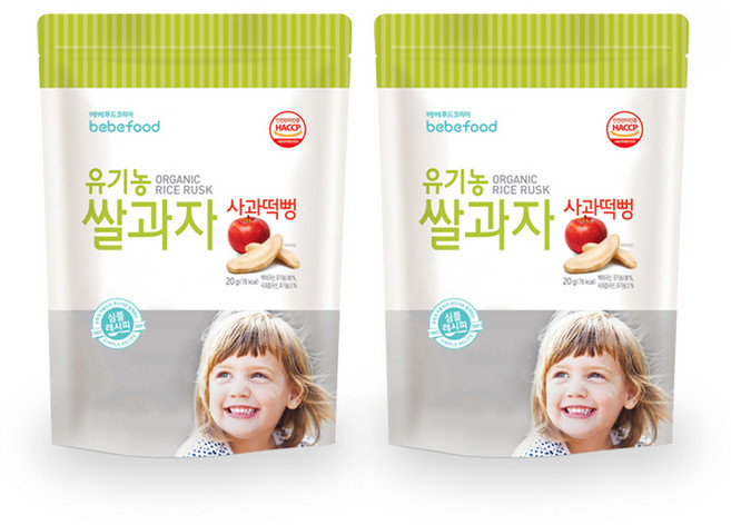 베베푸드 유기농 쌀과자 떡뻥, 사과, 20g, 2개