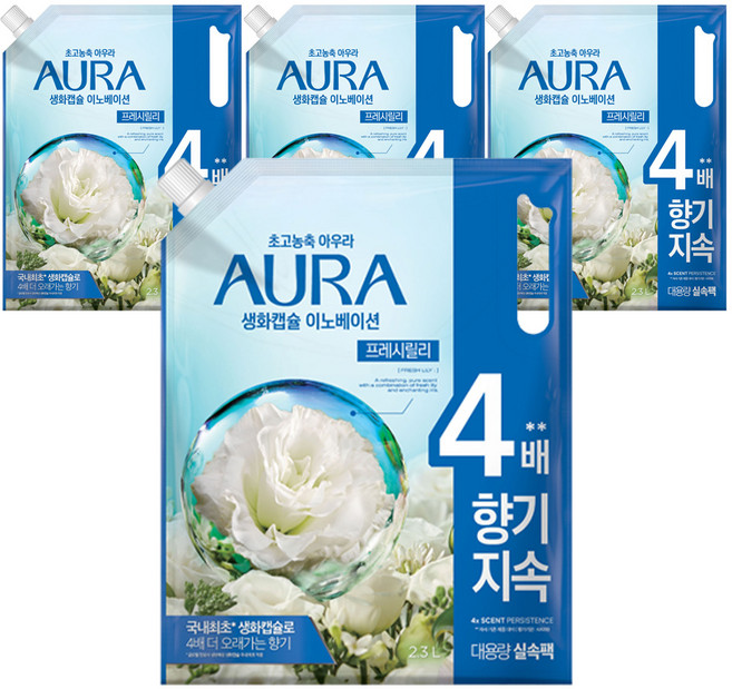 아우라 초고농축 섬유유연제 프레시릴리 리필, 4개, 2.3L