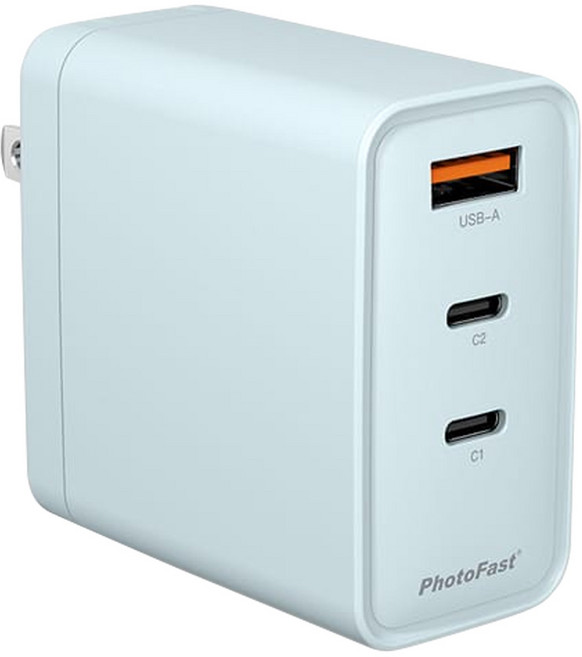 PhotoFast 銀箭資訊 A1 GaN 65W 氮化鎵電源供應器 三孔充電器 2C+1A 可折疊插頭, 藍色, 1個