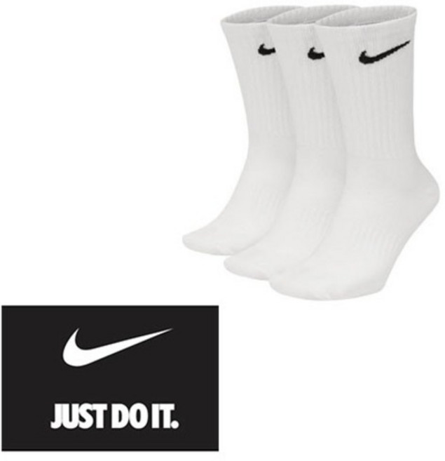 NIKE 白色純棉長襪 3雙+貼紙, 黑色 白色
