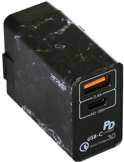 ATake 18W PD/USB-A 雙孔快速充電頭 A1A-2K01 54 x 44 x 25mm 60g, 黑色, 1個