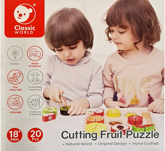 Classic WORLD 客來喜 經典木玩水果切切拼板, 水果切切拼板 多色, 1盒