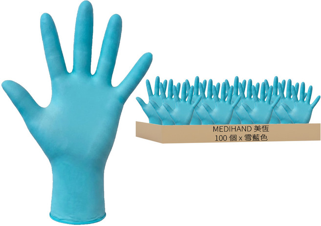MEDIHAND 美恆 NBR銀耳手套 100個, 1盒, 雪藍色, L