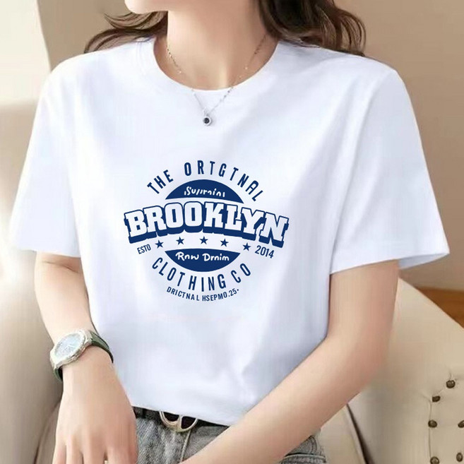 엘쏘 여성용 통기성 라운드넥 로고 반팔 티셔츠