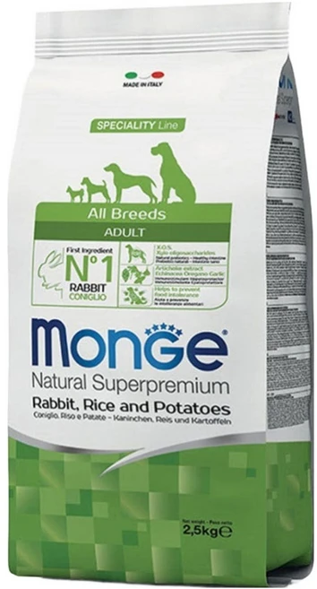 몬지 어덜트 강아지 모노프로틴 LID 올브리드 건식사료, 토끼, 2.5kg, 1개 - 쿠팡