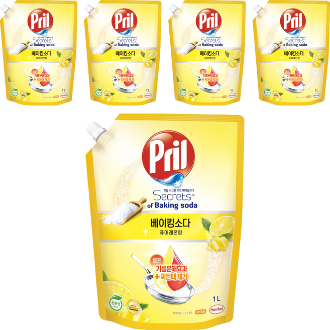 Pril 淨麗 小蘇打蔬果碗盤洗碗精補充包 檸檬香, 1L, 5包