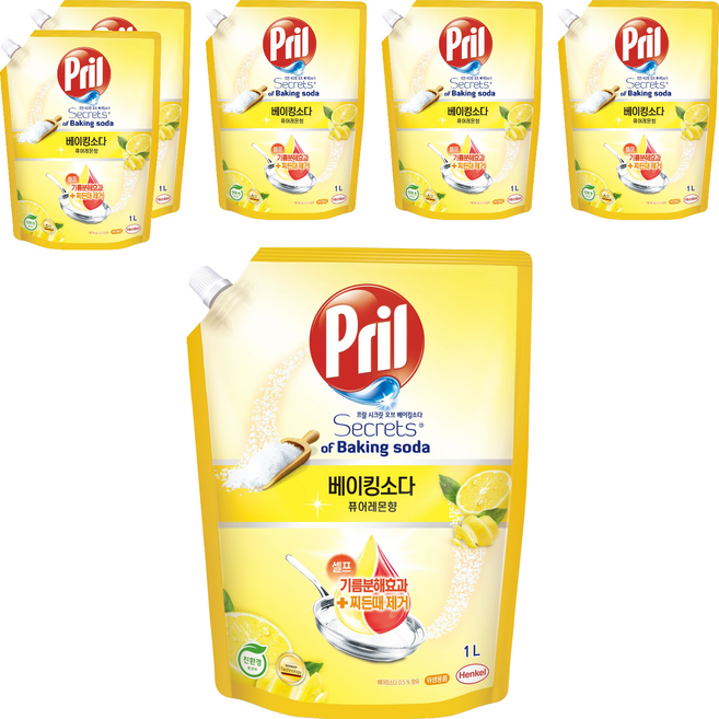 프릴 시크릿오브 베이킹소다 퓨어레몬향 리필, 1L, 6개