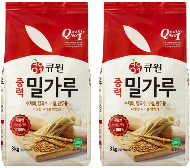 큐원 다목적용 중력 밀가루, 3kg, 2개