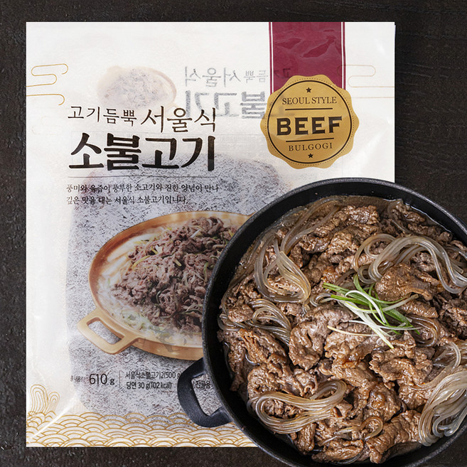 고기듬뿍 서울식 소불고기 500g + 전골용육수 80g + 당면 30g 세트 (냉장), 610g, 1세트