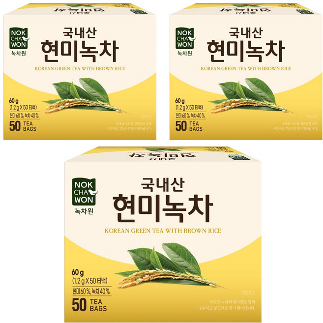 NOKCHAWON 綠茶園 韓國產玄米綠茶, 1.2g, 50包, 3盒