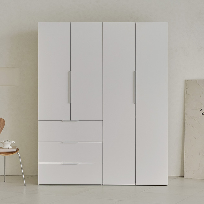 웰퍼니쳐 카린 2단 행거형 + 3단 서랍장 높은 옷장세트, 화이트