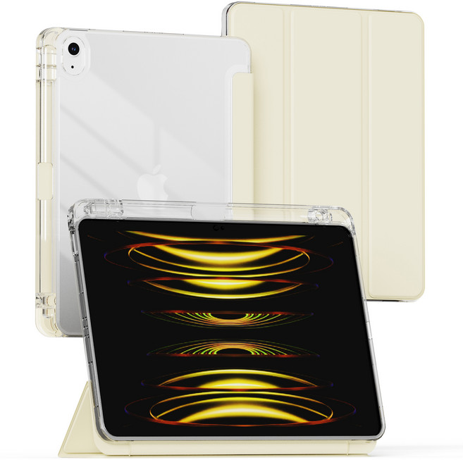 누아트 아이패드 펜슬 수납 거치대 소프트 커버 클리어 하드 쉘 케이스, 크림, 1개