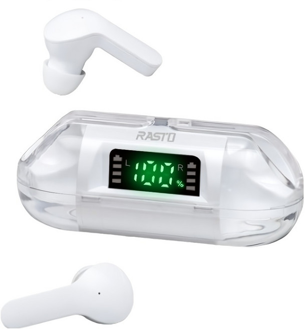 RASTO 太空艙電量顯示TWS真無線藍牙5.3耳機, RS53, 白色