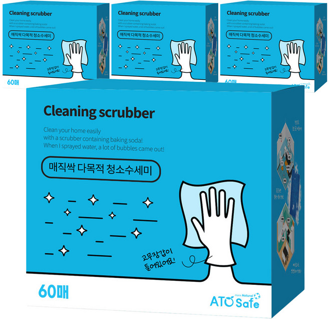 매직싹 다목적 청소수세미 60p + 고무장갑 중 양손 세트, 4세트